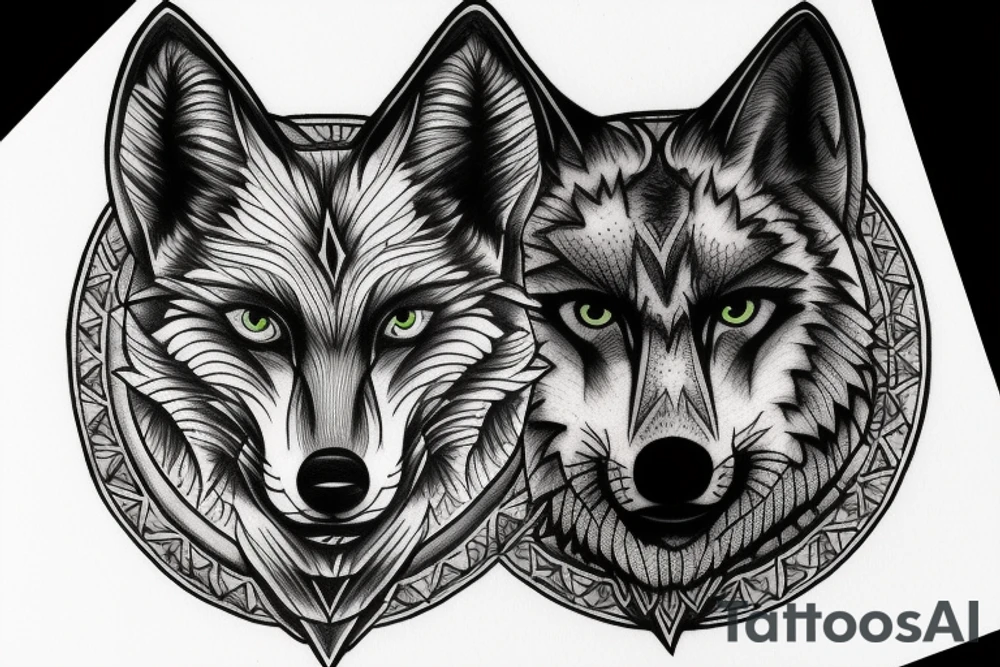 Wolf head in a circle tattoo idea