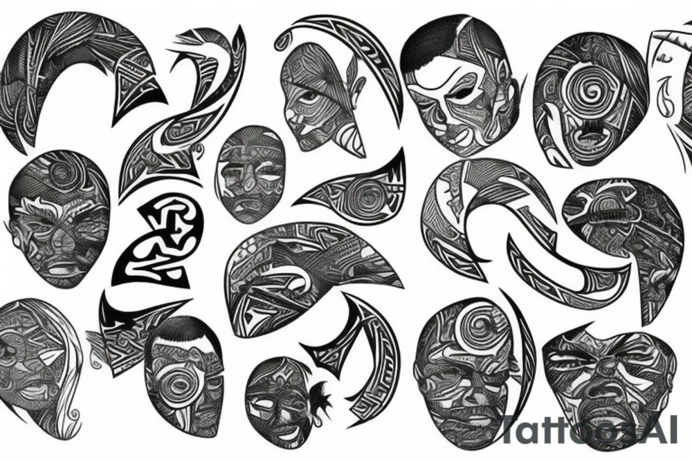 Māori family and music tattoo idea