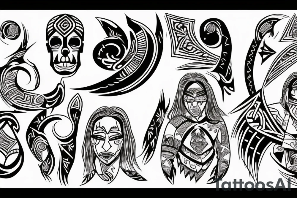 Māori family and music tattoo idea