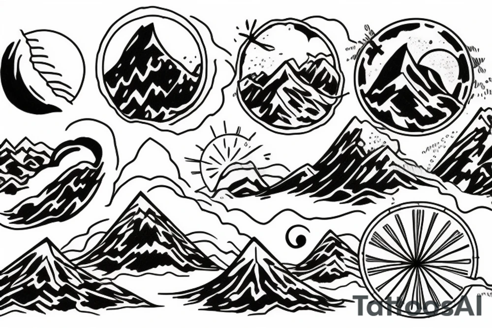 Mountain with rising sun tattoo idea