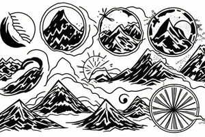 Mountain with rising sun tattoo idea
