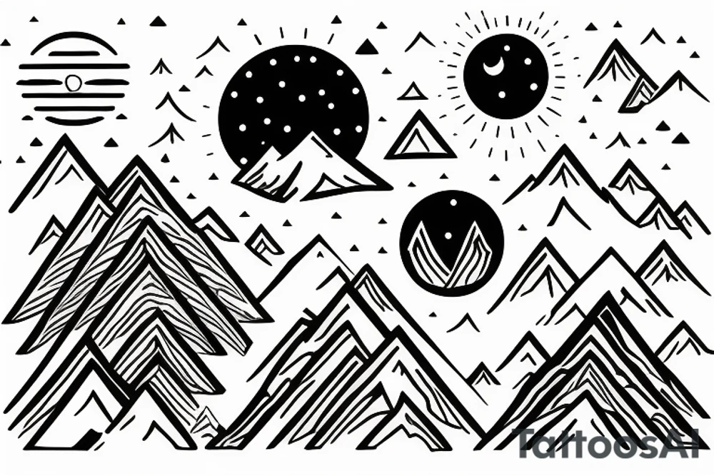 Mountain with rising sun tattoo idea