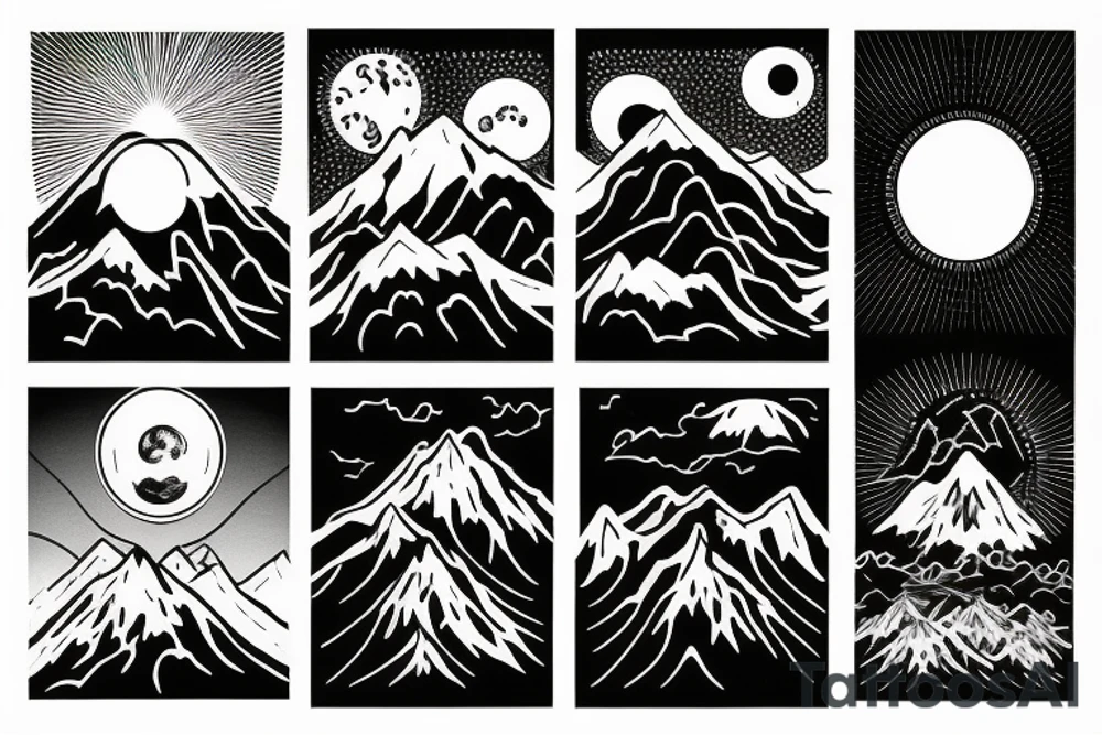 Mountain with rising sun tattoo idea
