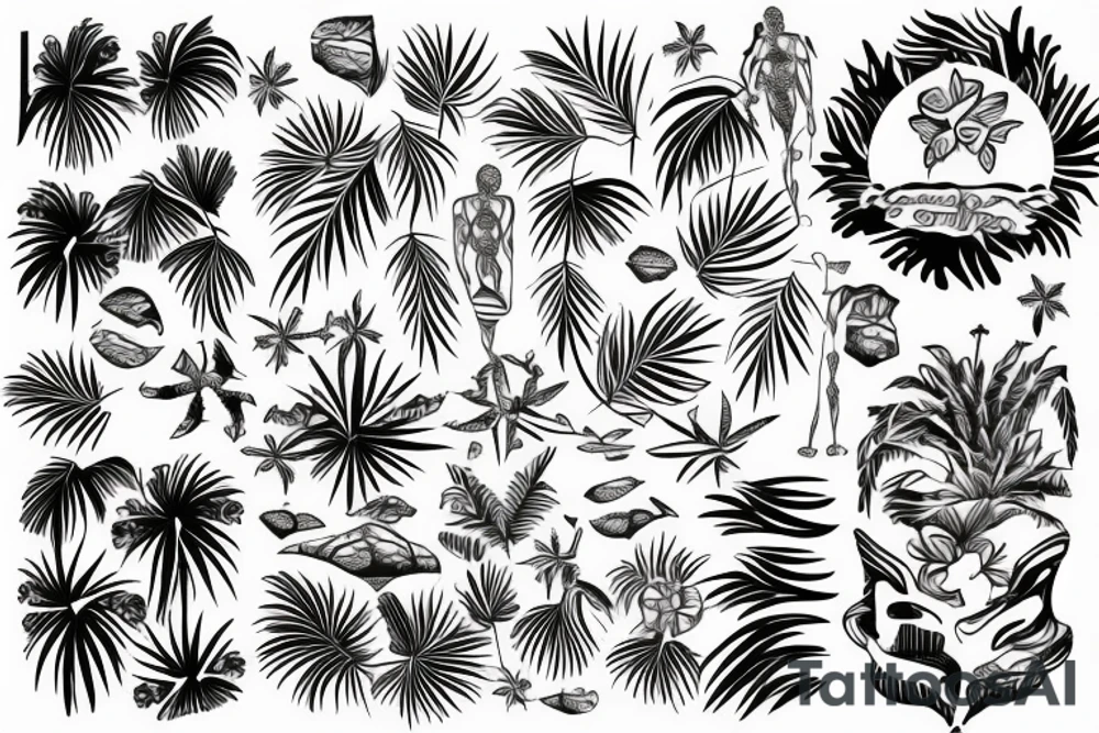 Hawaiian themed minimalostic fine line tattoo tattoo idea