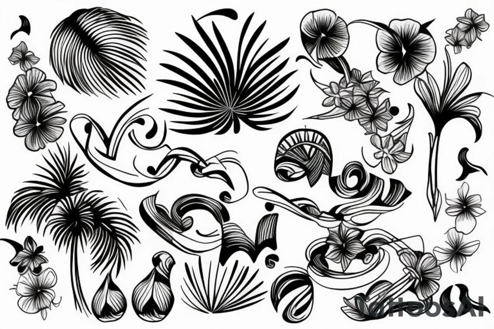 Hawaiian themed minimalistic fine line tattoo tattoo idea