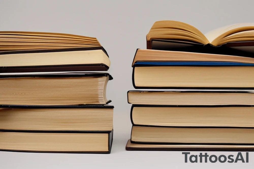 three books piled up on top of each other. an owl on top of the three books. Each book's spine faces the viewer. Each spine, instead of a title, has a date. The following dates are September 8, 1994; September 12, 2005;August 24, 2007. 
Add fine line florals surrounding the image. tattoo idea