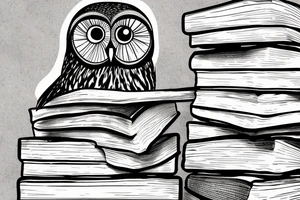 Three books, piled up on one another. Owl resting on top of books. tattoo idea