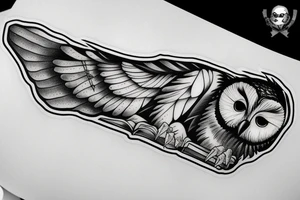 owl resting on books tattoo idea