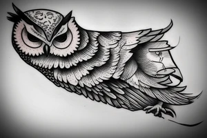owl resting on books tattoo idea
