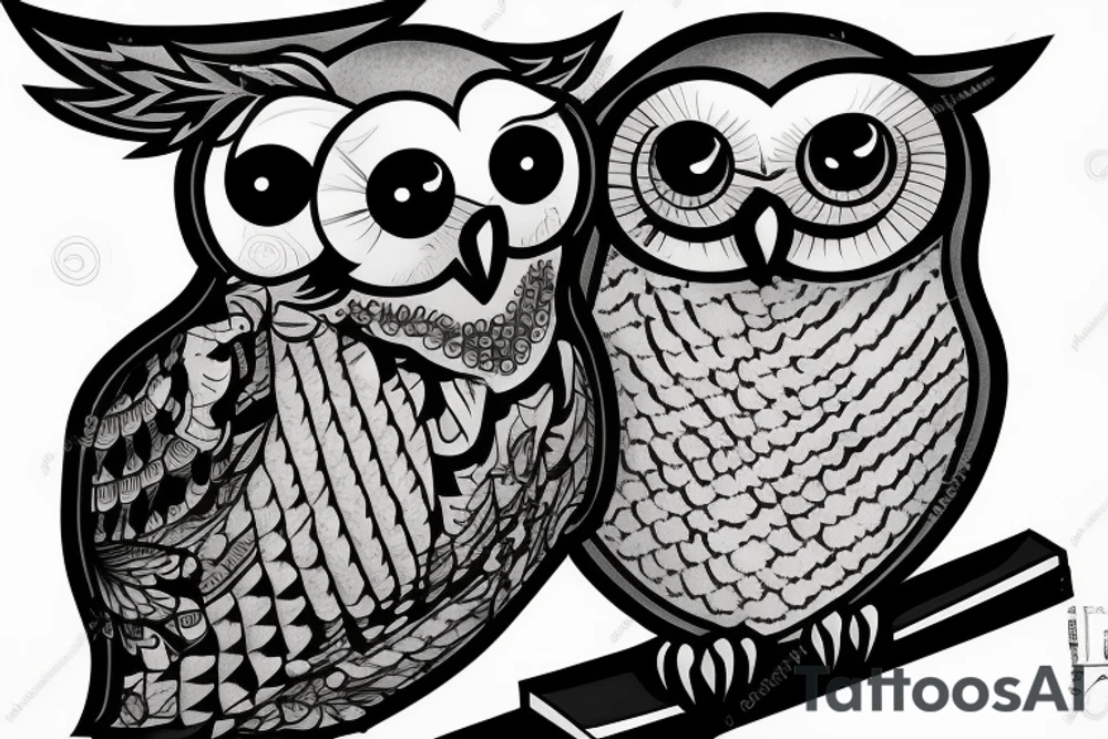 owl resting on books tattoo idea