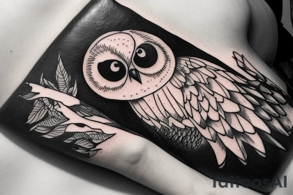 owl resting on books tattoo idea