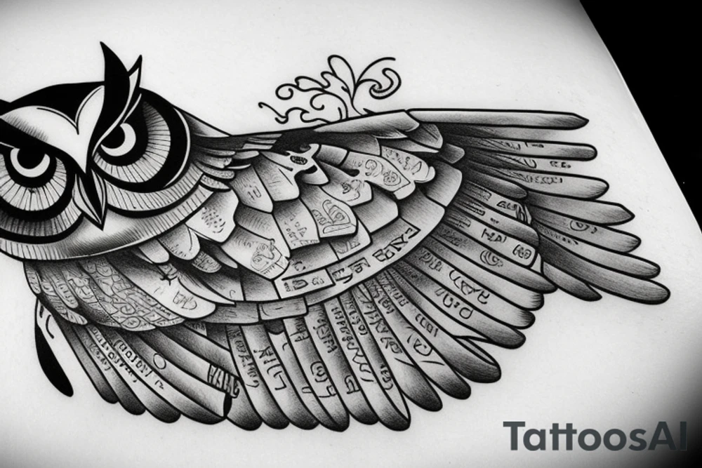 owl resting on books tattoo idea