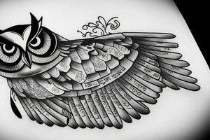 owl resting on books tattoo idea