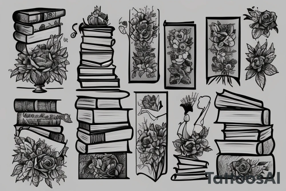 books and flowers tattoo idea