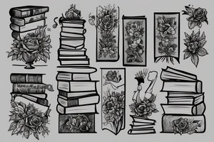 books and flowers tattoo idea