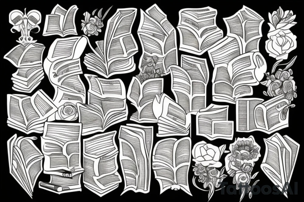 books and flowers tattoo idea