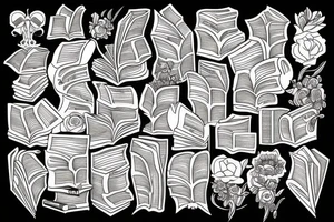 books and flowers tattoo idea