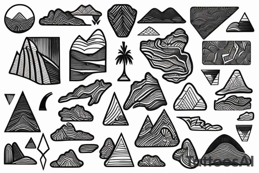 Minimimalistic fine line tattoo
Hawaii themed mountains
Rectangle shaped tattoo idea