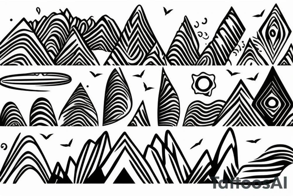 Minimimalistic fine line tattoo
Hawaii themed mountains
Rectangle shaped (ratio 2:1) tattoo idea