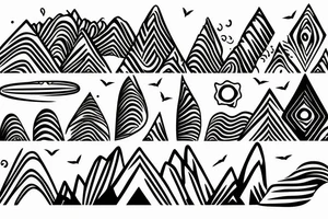 Minimimalistic fine line tattoo
Hawaii themed mountains
Rectangle shaped (ratio 2:1) tattoo idea