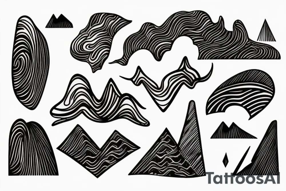 Minimimalistic fine line tattoo
Hawaii themed mountains
Rectangle shaped (ratio 2:1) tattoo idea