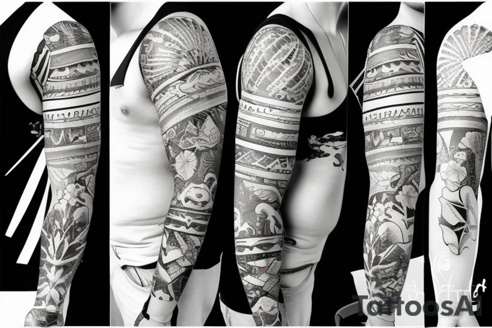 Create a sleeve with hawaii themed patchwork tattoos tattoo idea Create a sleeve with hawaii themed patchwork tattoos tattoo idea