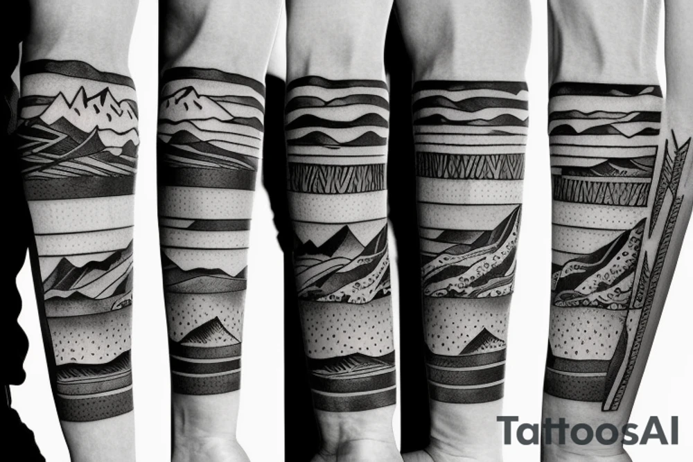 Create a forearm with hawaii themed patchwork tattoos including mountains and the ocean tattoo idea Create a forearm with hawaii themed patchwork tattoos including mountains and the ocean tattoo idea