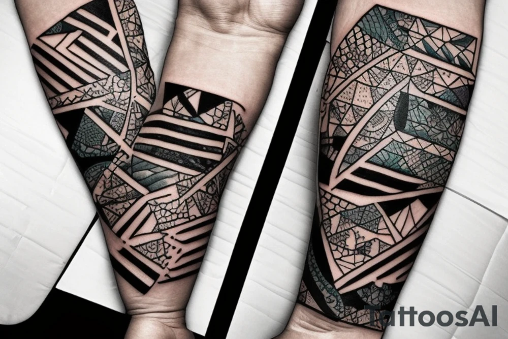Create a forearm with hawaii themed patchwork tattoos including mountains and sharks tattoo idea Create a forearm with hawaii themed patchwork tattoos including mountains and sharks tattoo idea