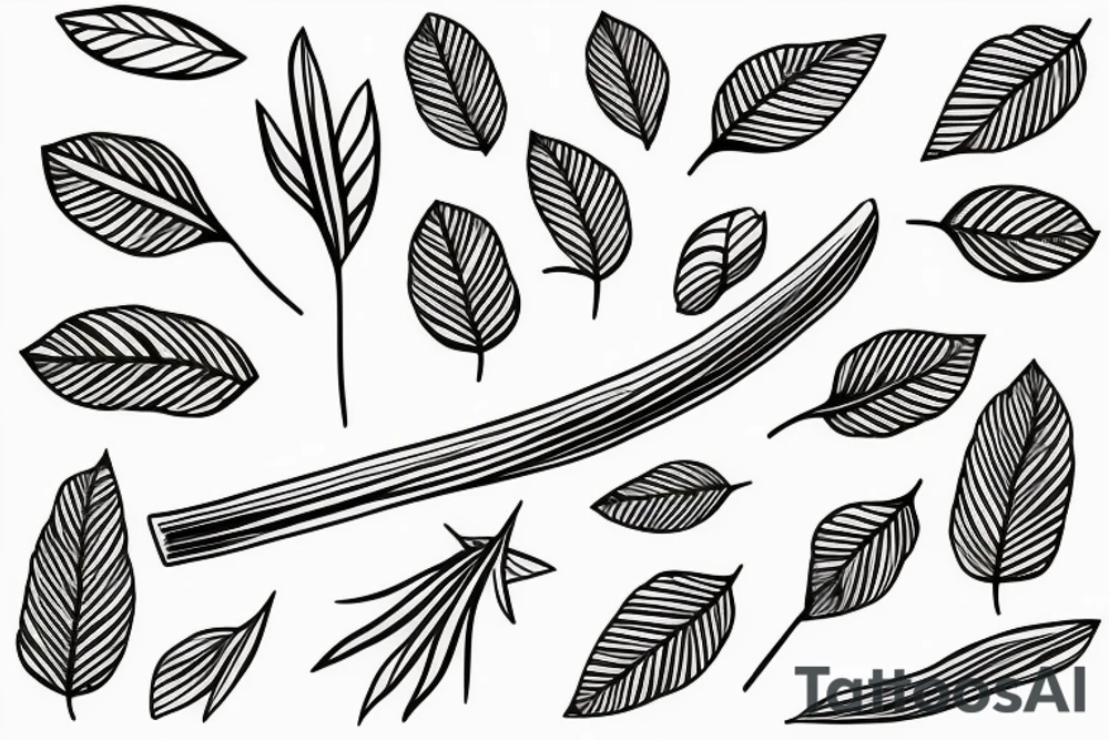 Two horizontal sticks with leaves with two X’s in the middle tattoo idea
