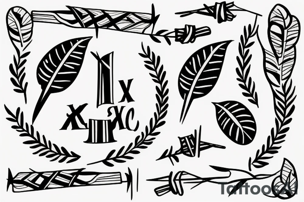 Two horizontal sticks with leaves with two X’s in the middle tattoo idea