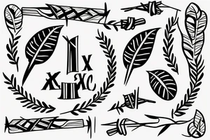 Two horizontal sticks with leaves with two X’s in the middle tattoo idea