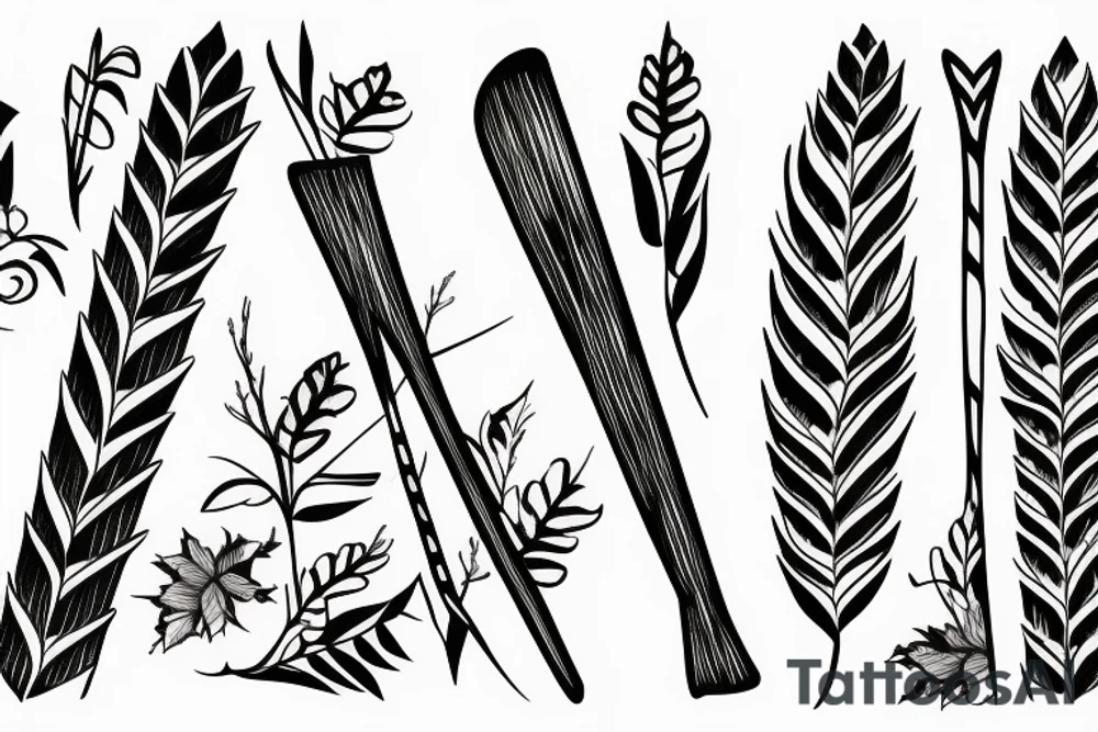 Two horizontal sticks with leaves tattoo idea