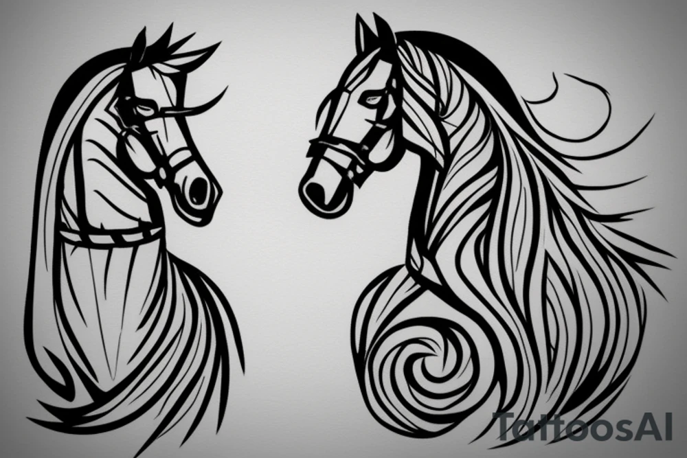 Two minimalist horse chess pieces facing each other tattoo idea