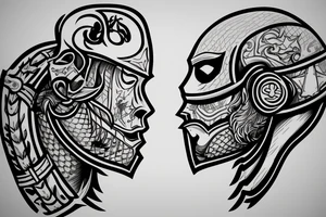 Two fine line knights facing each other tattoo idea