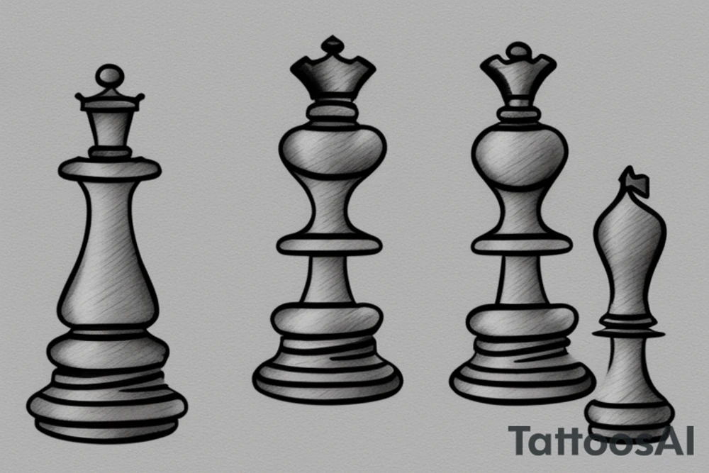 Two minimalistic fine line chess pieces facing each other tattoo idea