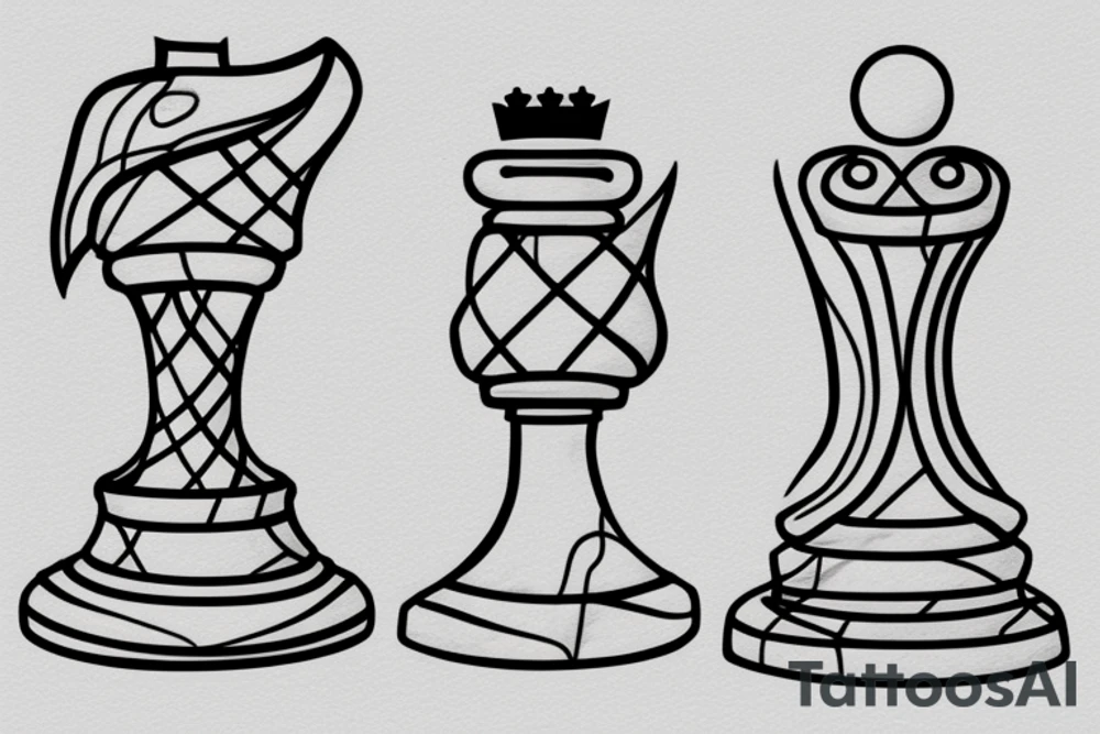 Two minimalistic fine line chess pieces facing each other tattoo idea