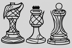 Two minimalistic fine line chess pieces facing each other tattoo idea