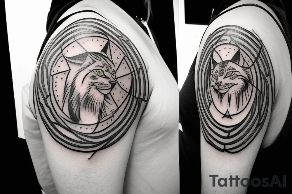 The tattoo on the shoulder, be sure to contain a lynx, but not a very large one, around it should be a circle that looks like a hoop decorated unusually, and behind the circle can be lightning bolts. Tattoo must be done in anime style tattoo idea
