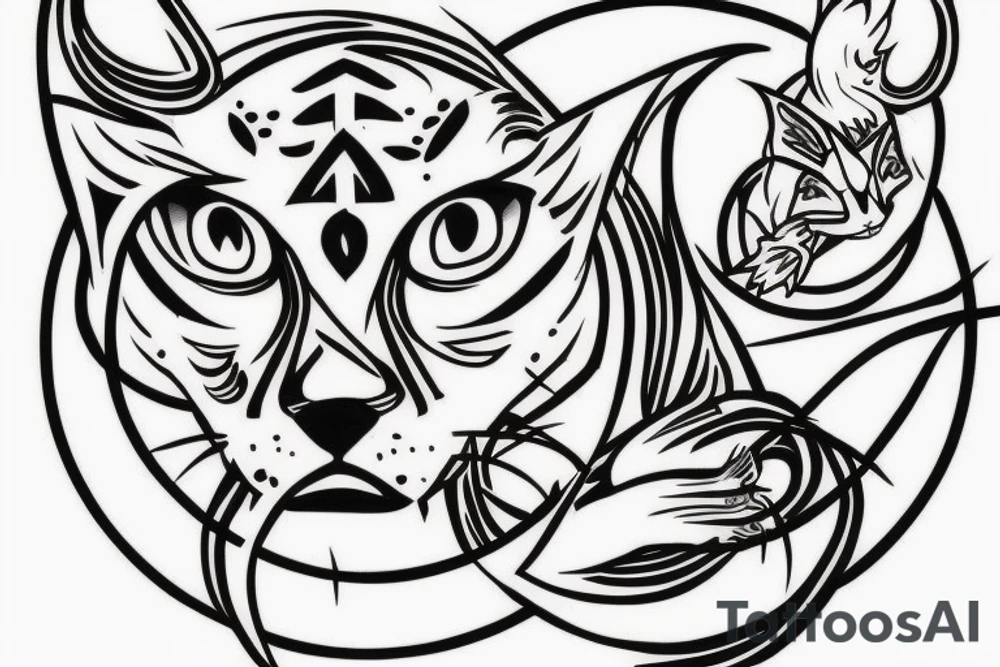 The tattoo on the shoulder, be sure to contain a lynx, but not a very large one, around it should be a circle that looks like a hoop decorated unusually, and behind the circle can be lightning bolts. Tattoo must be done in anime style tattoo idea