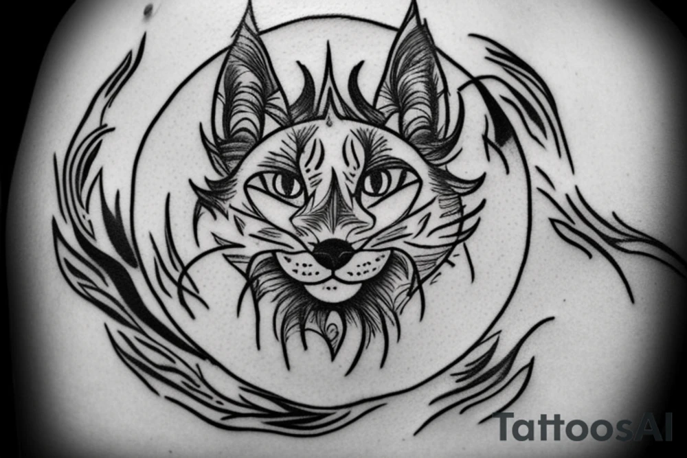 The tattoo on the shoulder, be sure to contain a lynx, but not a very large one, around it should be a circle that looks like a hoop decorated unusually, and behind the circle can be lightning bolts. Tattoo must be done in anime style tattoo idea