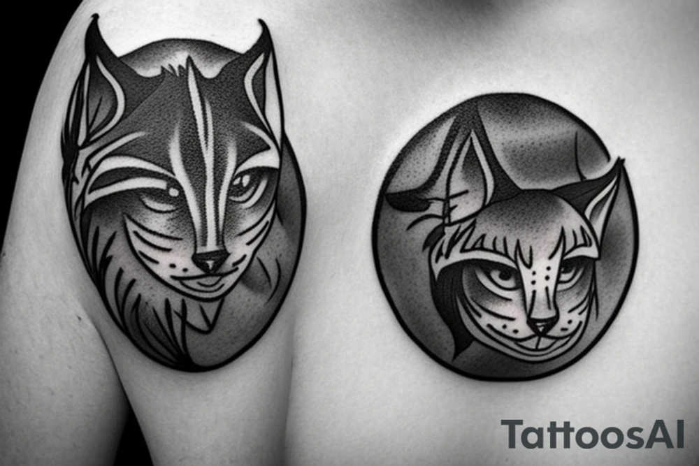The tattoo on the shoulder, be sure to contain a lynx, but not a very large one, around it should be a circle that looks like a hoop decorated unusually, and behind the circle can be lightning bolts. Tattoo must be done in anime style tattoo idea
