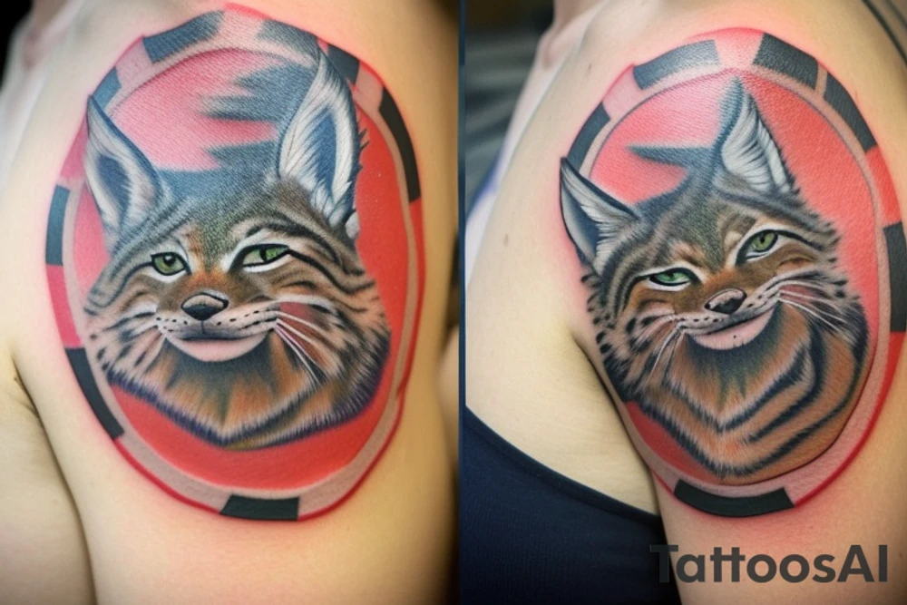 The tattoo on the shoulder, be sure to contain a lynx, but not a very large one, around it should be a circle that looks like a hoop decorated unusually, and behind the circle can be lightning bolts. The tattoo should be done in anime style. The tattoo will be placed on the neck tattoo idea