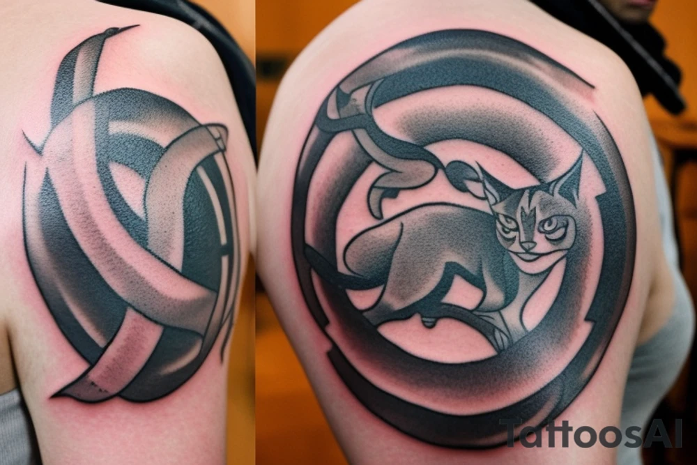 The tattoo on the shoulder, be sure to contain a lynx, but not a very large one, around it should be a circle that looks like a hoop decorated unusually, and behind the circle can be lightning bolts. The tattoo should be done in anime style. The tattoo will be placed on the neck tattoo idea