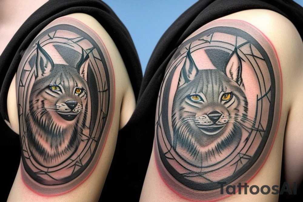 The tattoo on the shoulder, be sure to contain a lynx, but not a very large one, around it should be a circle that looks like a hoop decorated unusually, and behind the circle can be lightning bolts. The tattoo should be done in anime style. The tattoo will be placed on the neck tattoo idea