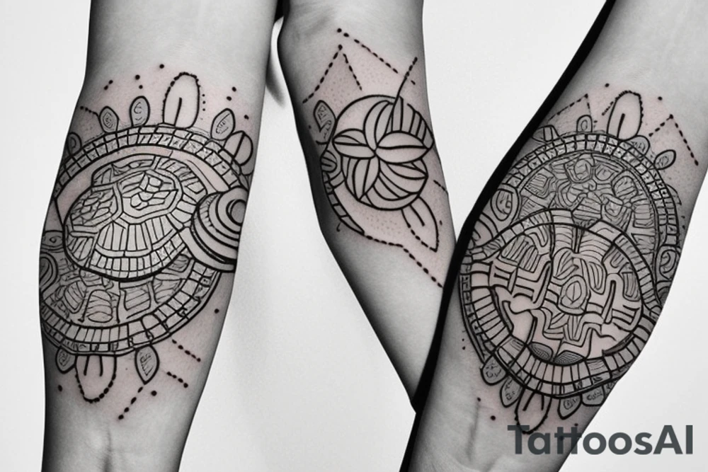 complete Forearm tattoo. Turtle shell minimalist tattoo idea