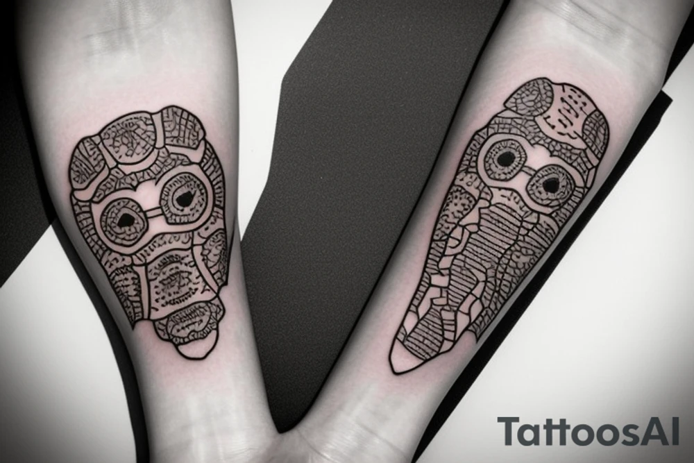 complete Forearm tattoo. Tortoise shell minimalist. only the turtle shell . no tortoise head, legs, arm or tail. tattoo must go around the whole forearm tattoo idea