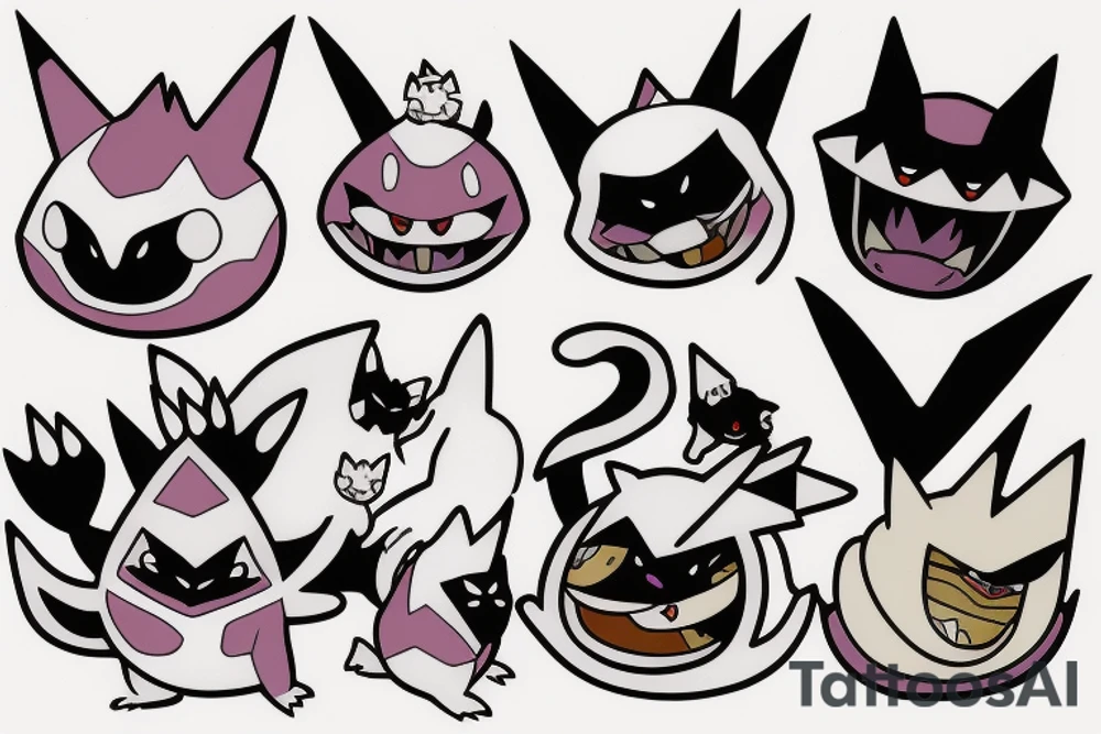 the Pokémon Gengar and Mankey looking like cats tattoo idea