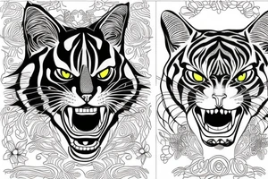 two faces of cats. one black and one with tiger fur. tattoo idea