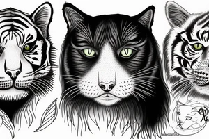 two faces of cats. one black and one with tiger fur. tattoo idea