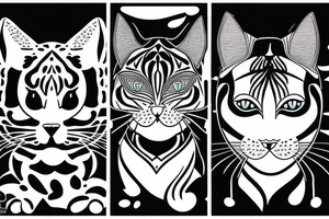 two faces of cats. one black and one with tiger fur. The faces should be arranged symmetrically. Chin to chin. tattoo idea
